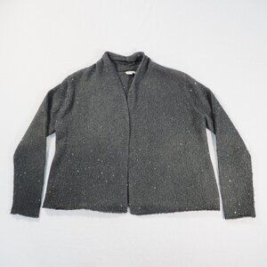 J Jill Sweater Cardigan Womens Medium Black Mohair Cropped Open Front Shimmer